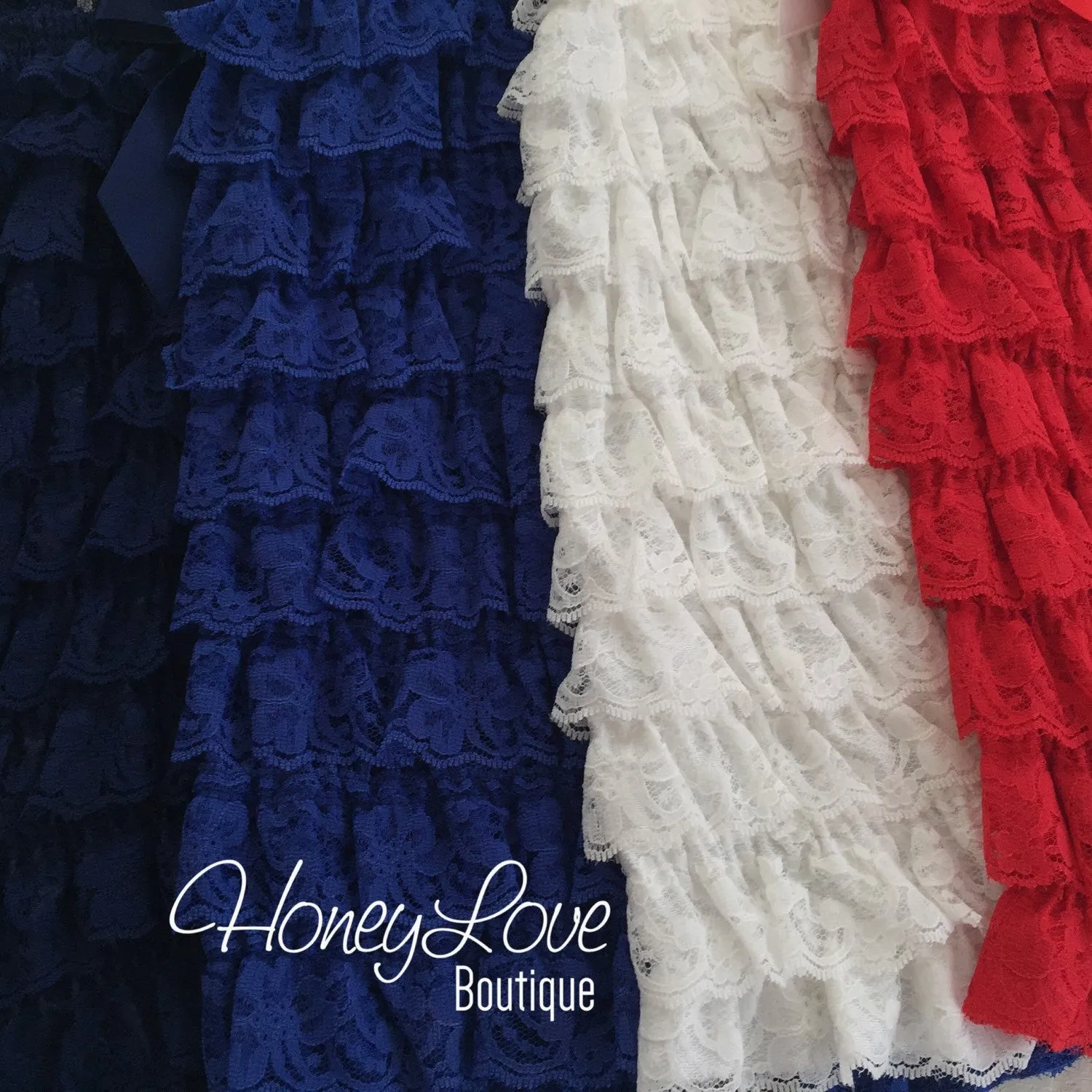 Lace Petti Romper - Red, White, Royal Blue, Navy