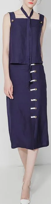 Linen Cotton Tank & Hook-Button Skirt Set