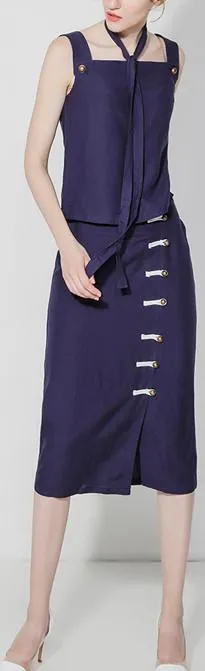 Linen Cotton Tank & Hook-Button Skirt Set