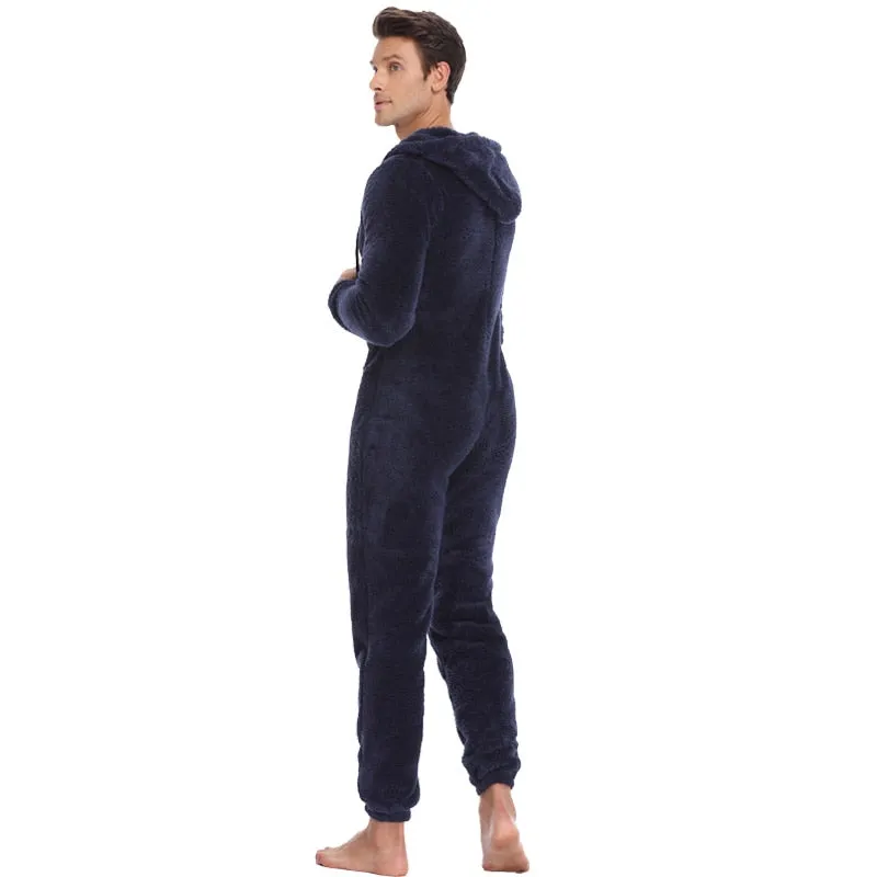 Men Warm Sleep Lounge Adult Sleepwear One Piece Pajamas