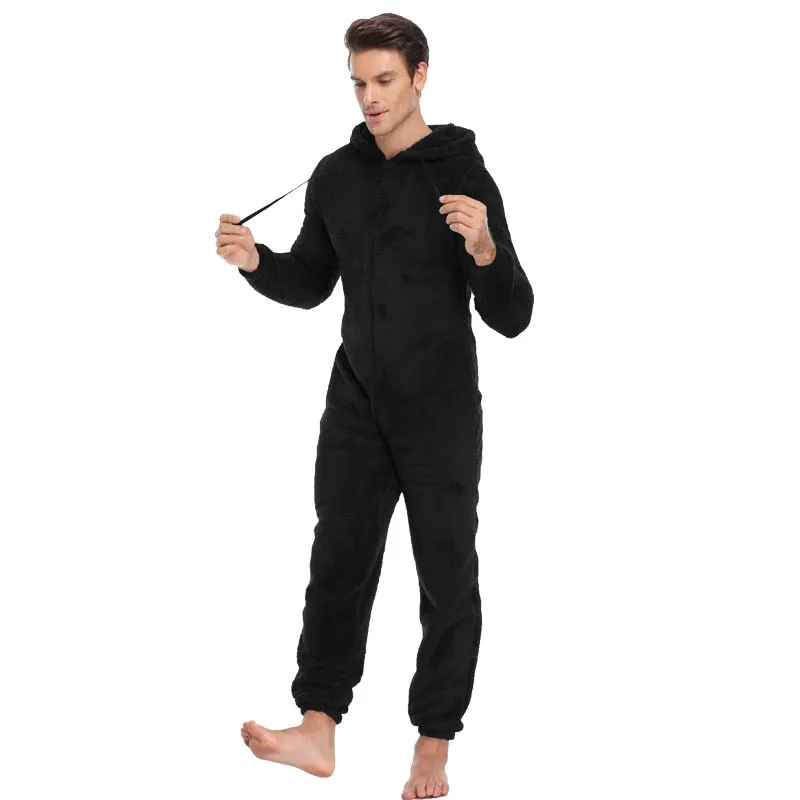 Men Warm Sleep Lounge Adult Sleepwear One Piece Pajamas