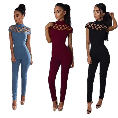 New Arrivals Fashion Women Casual Short Sleeve Jumpsuits Bodysuit Romper Jumpsuit Long Pants