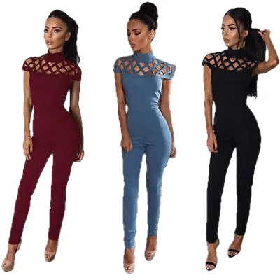 New Arrivals Fashion Women Casual Short Sleeve Jumpsuits Bodysuit Romper Jumpsuit Long Pants