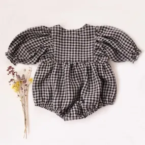 Newborn Girl Summer Boho Plaid Long Sleeve Romper