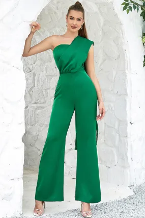 One Shoulder Green Prom Jumpsuits