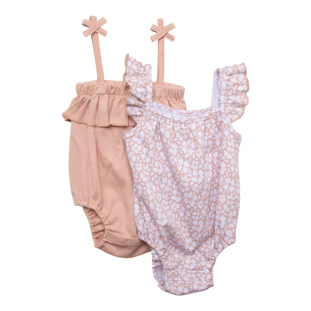 Ruffle Romper Set (Peach/Hawaiian Floral)