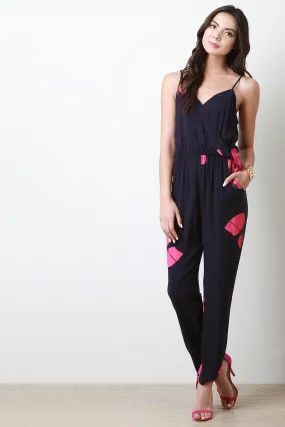 Sleeveless Floral Surplice Jumpsuit