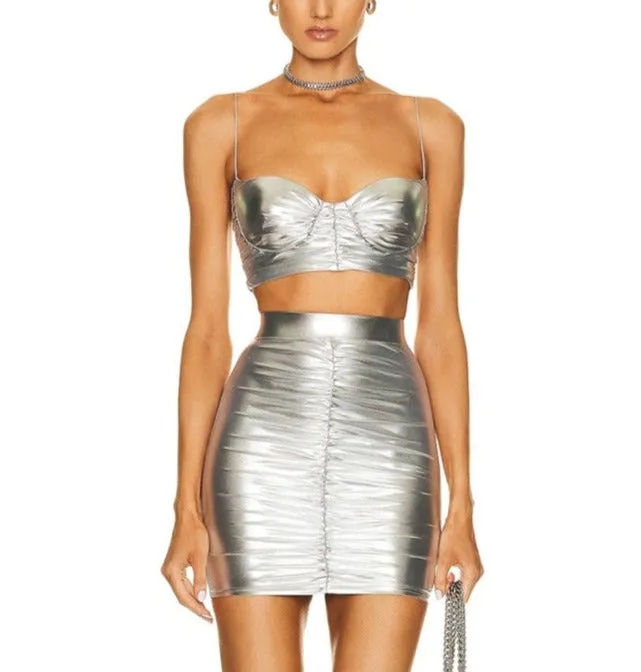 Sora Metallic Two Piece Skirt Set