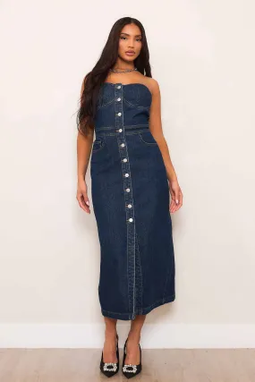 Strapless Denim Midi Dress