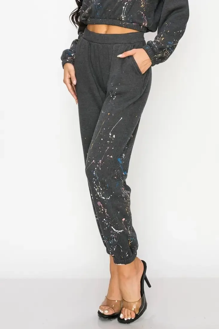 T-Party Splatter Paint Jogger Pants - Black