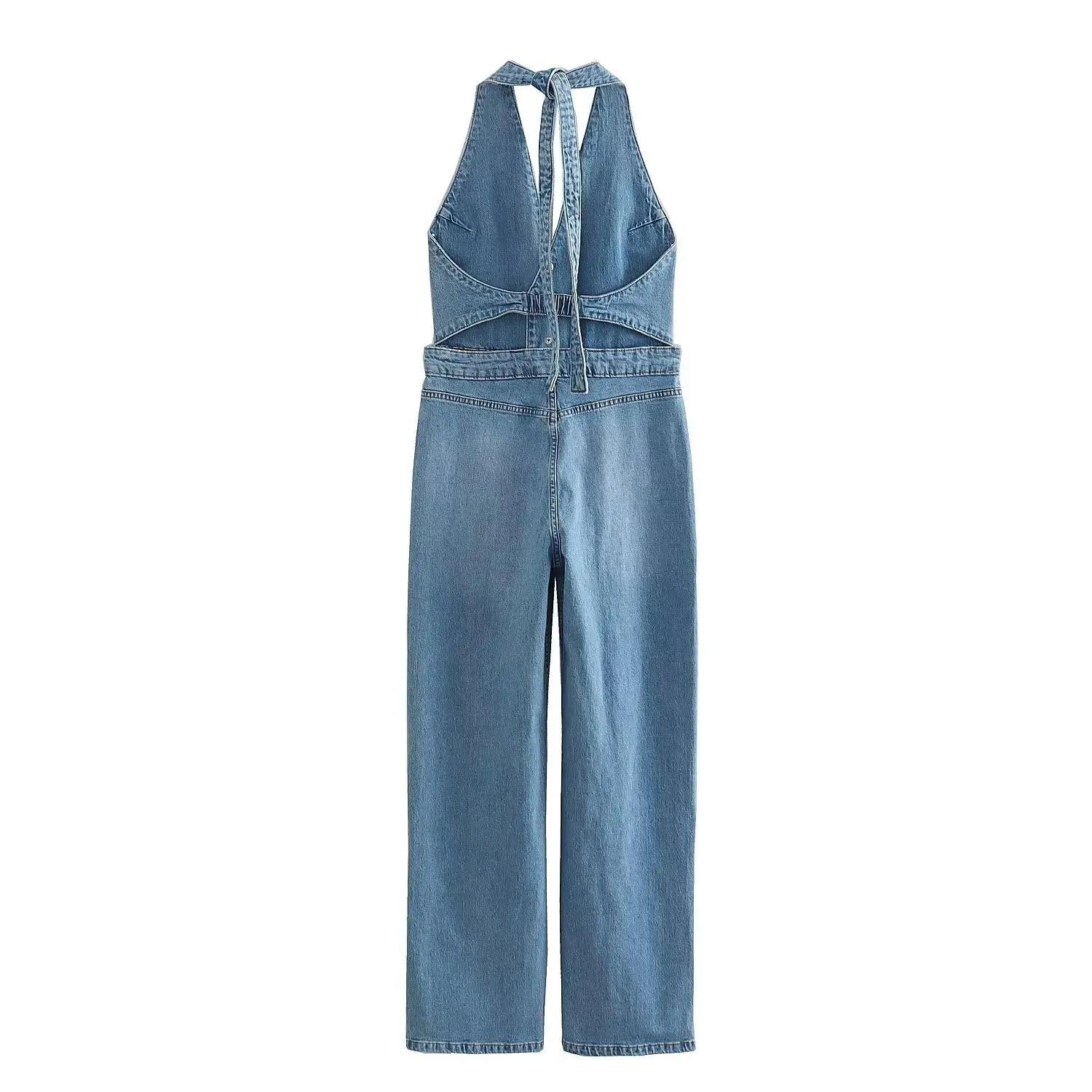 TAVIMART  -  New Women Denim Jumpsuit Lace-up Sleeveless Jean Overalls Jumpsuits Backless Streetwear Female Fashion V-Neck Lady Rompers