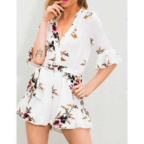 THE WRAP IT UP CHIFFON FLORAL ROMPER