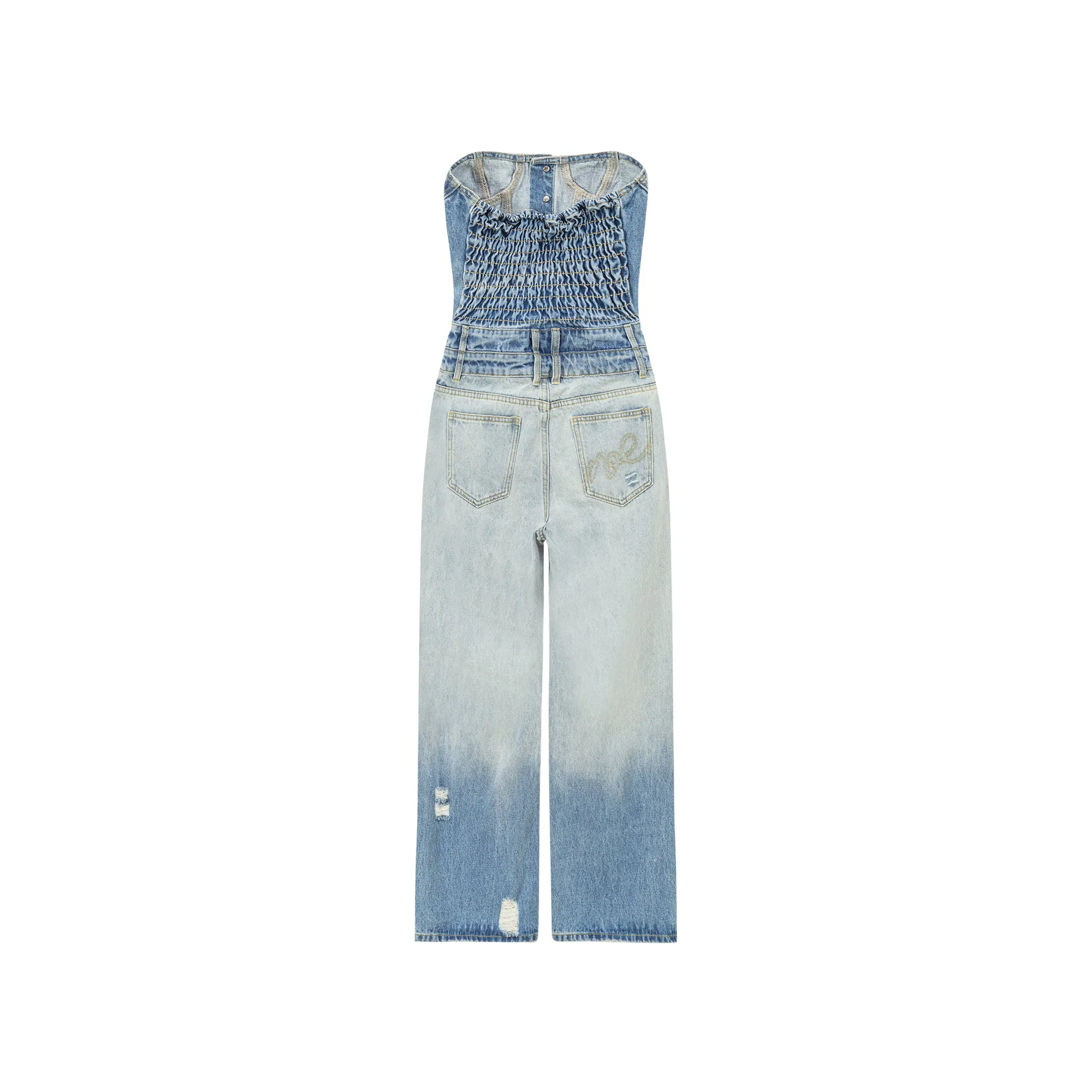 Tube Top Multi Buttons Denim Jumpsuit