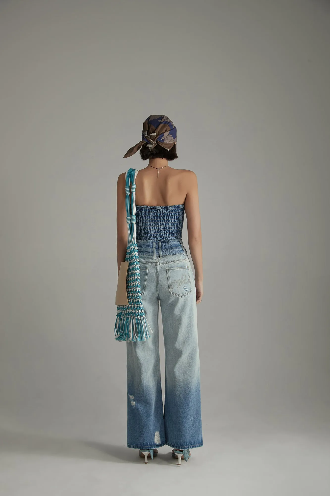 Tube Top Multi Buttons Denim Jumpsuit