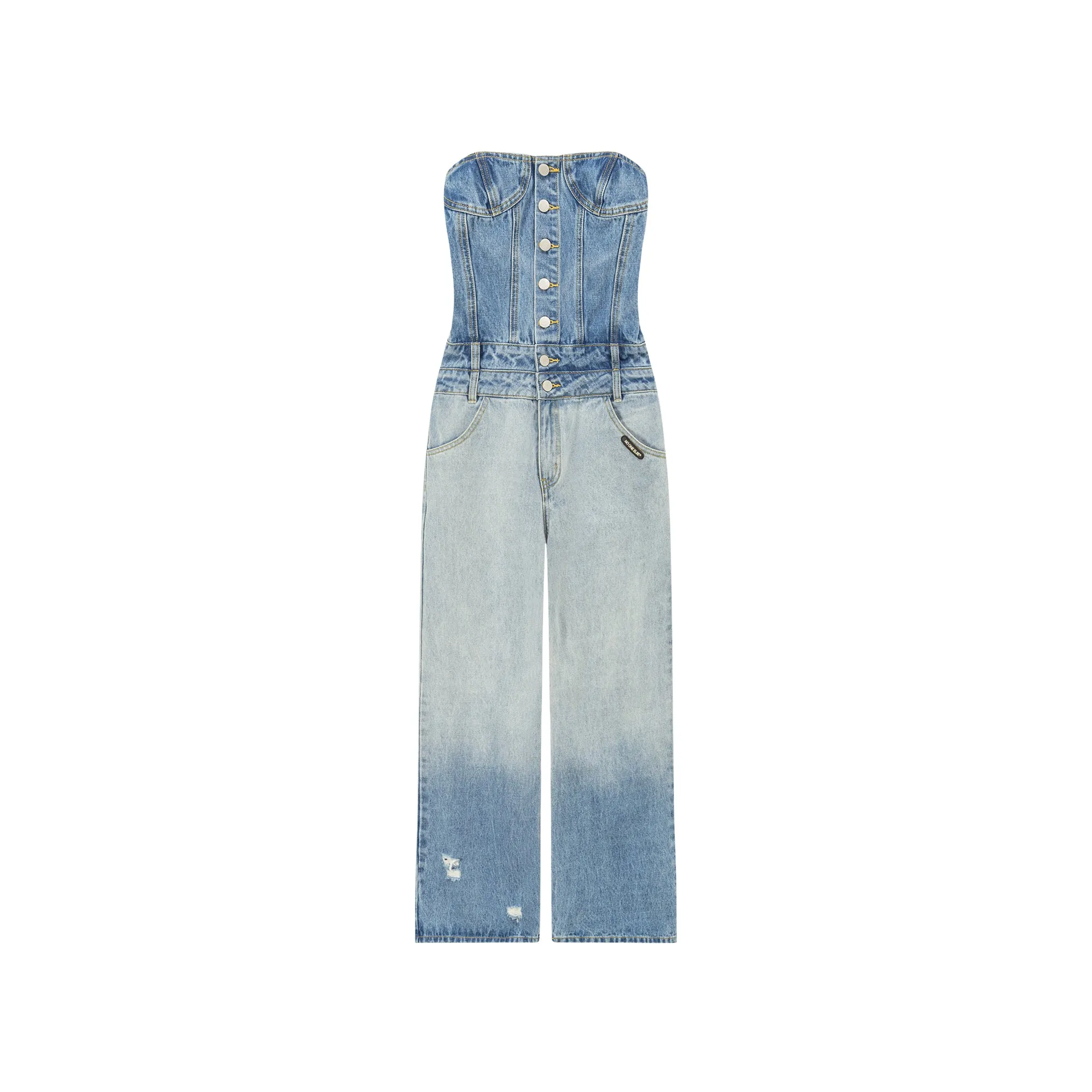 Tube Top Multi Buttons Denim Jumpsuit