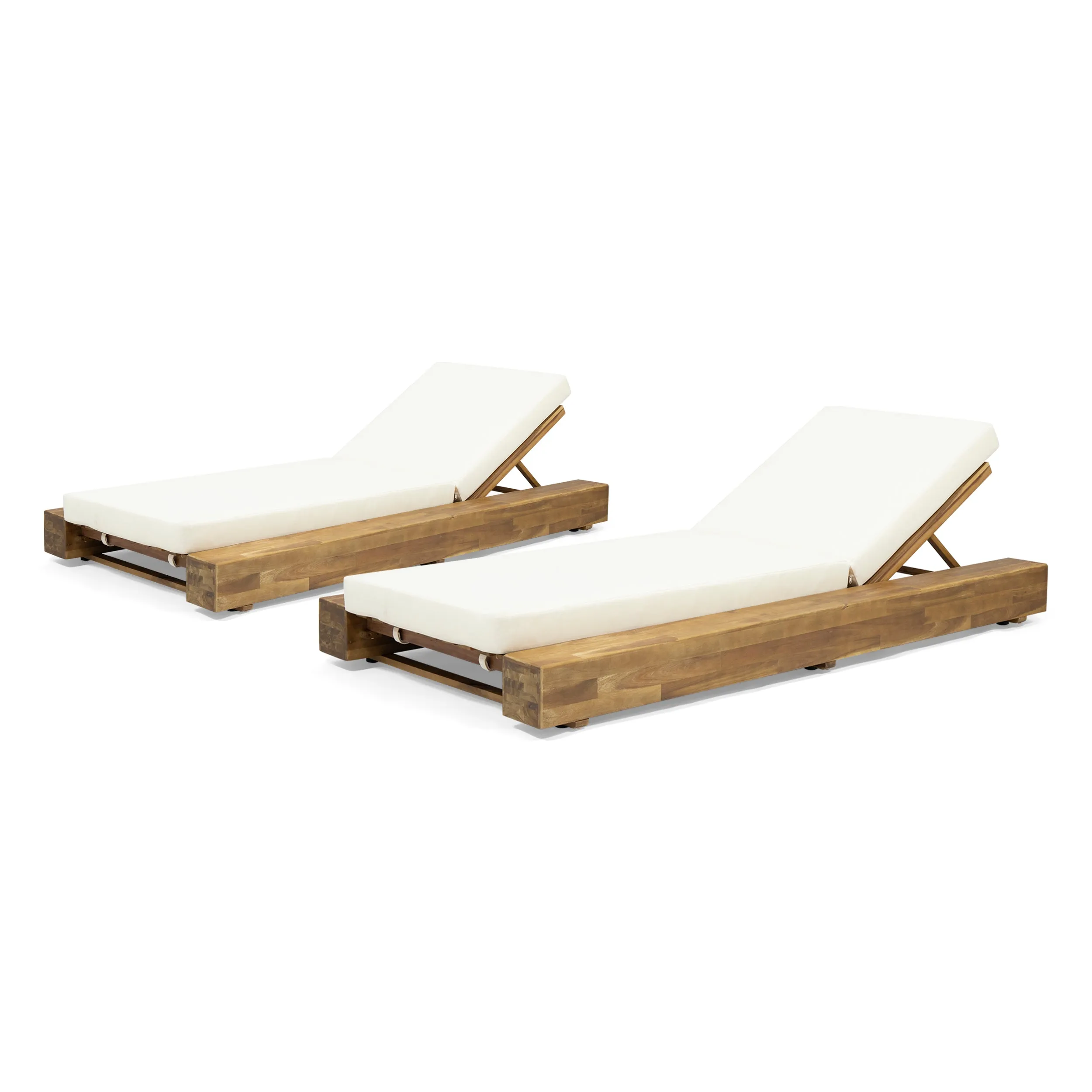 Ursula Outdoor Acacia Wood Chaise Lounge and Cushion Sets (Set of 2)