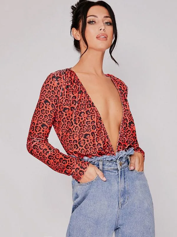 V-neck Leopard Jumpsuits