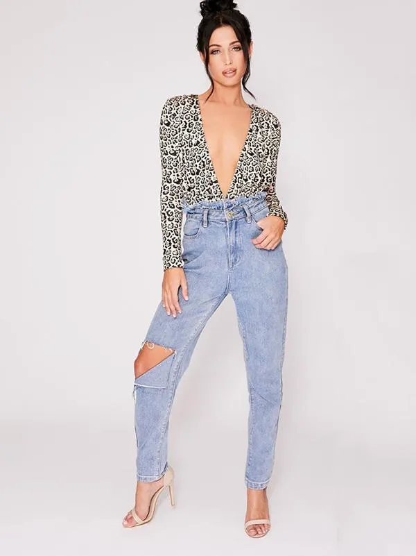 V-neck Leopard Jumpsuits