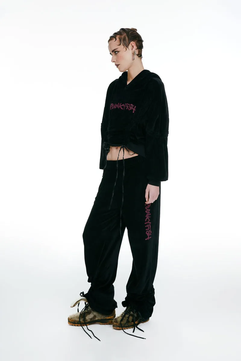 Velour Hoodie and Trouser Black