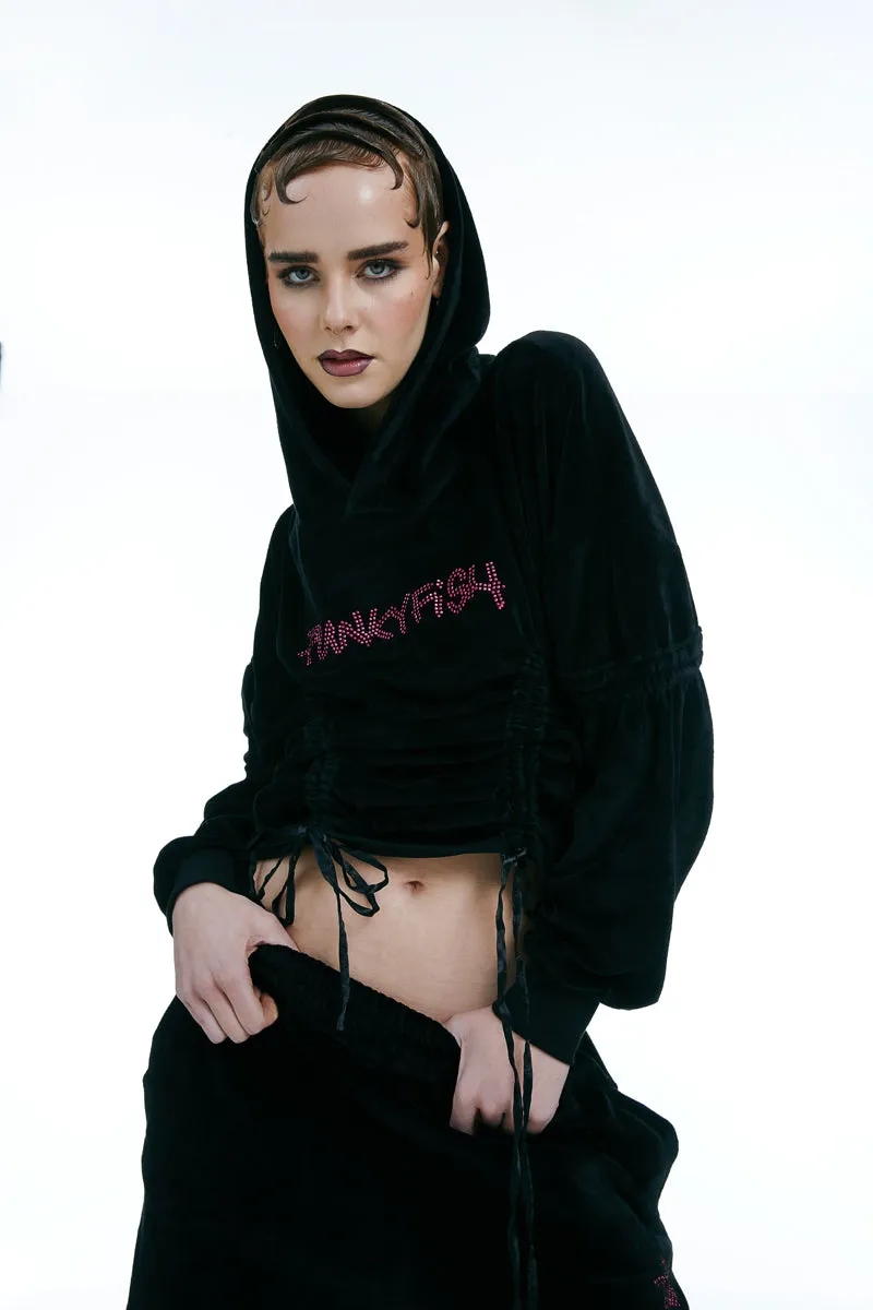 Velour Hoodie and Trouser Black