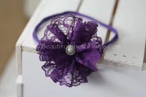 Vintage Lace Flower Headband Purple