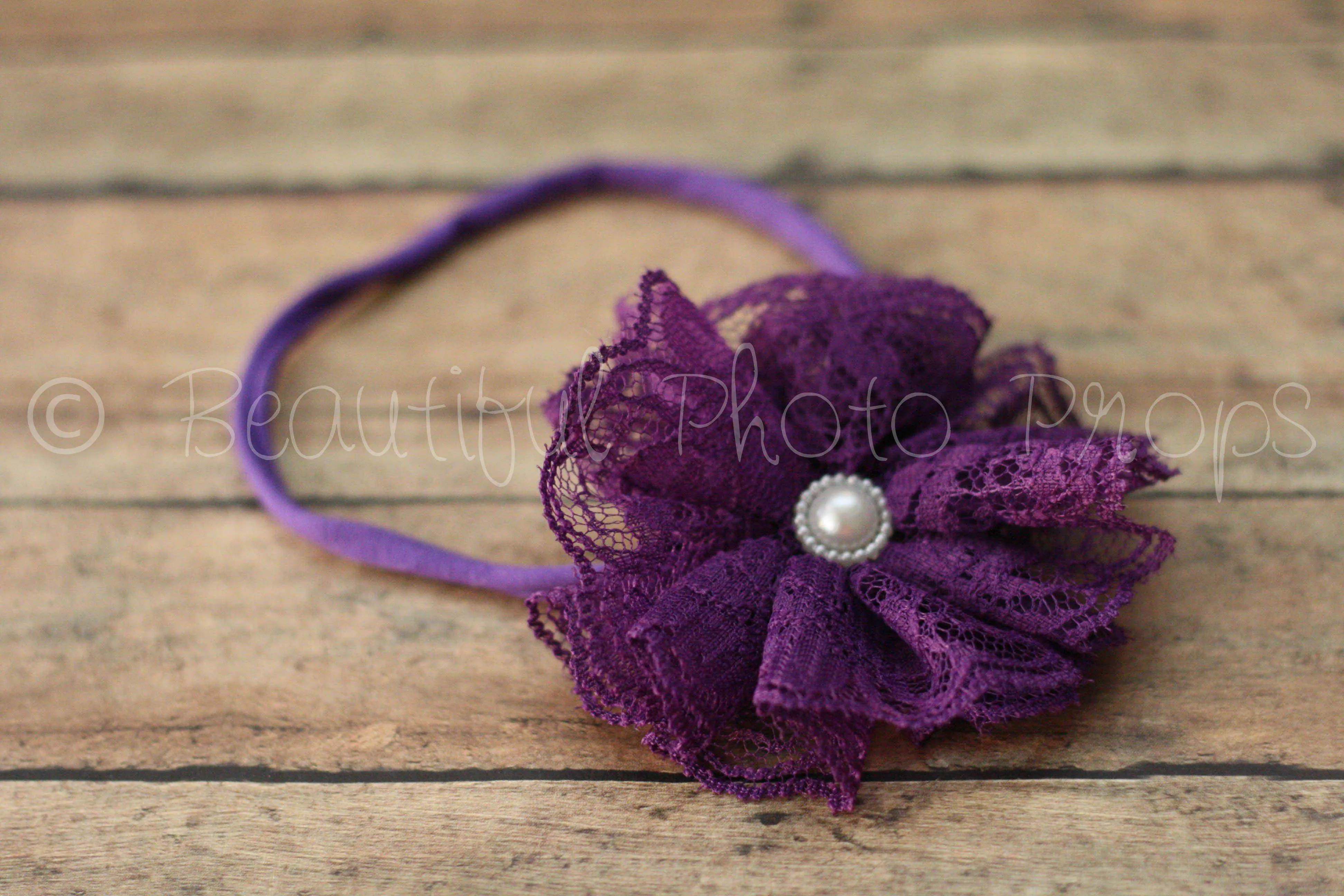 Vintage Lace Flower Headband Purple