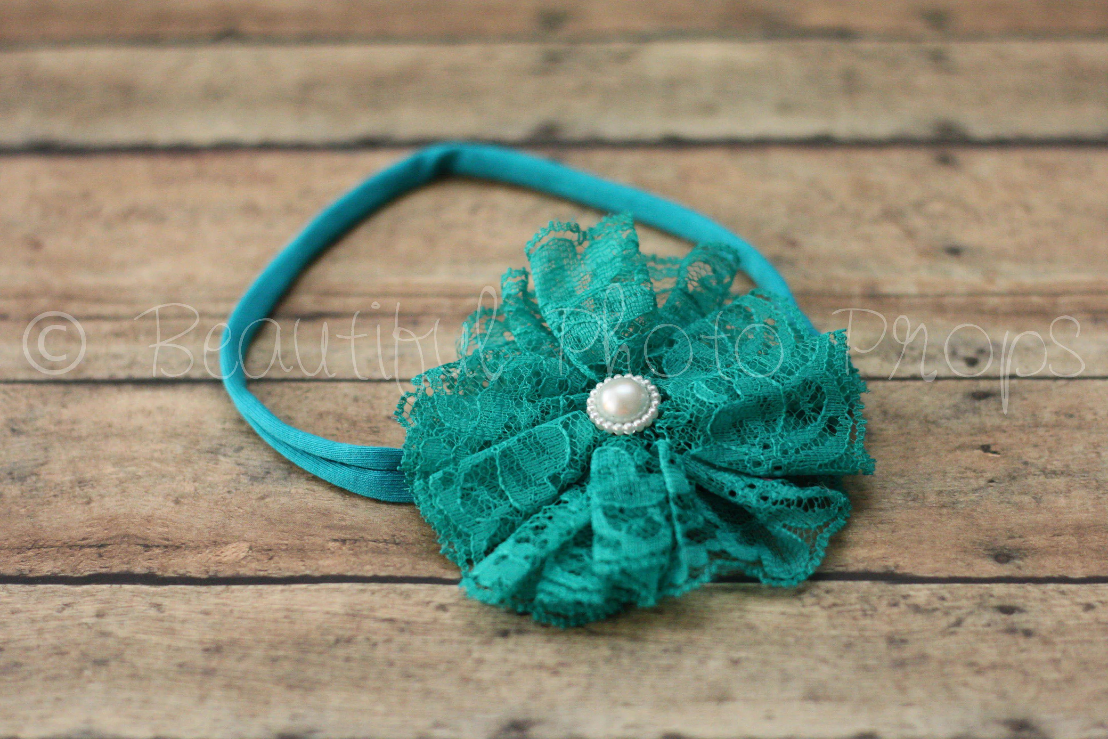 Vintage Lace Flower Headband Teal