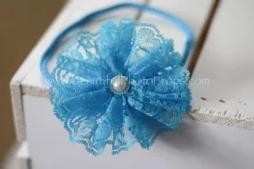 Vintage Lace Flower Headband Turquoise