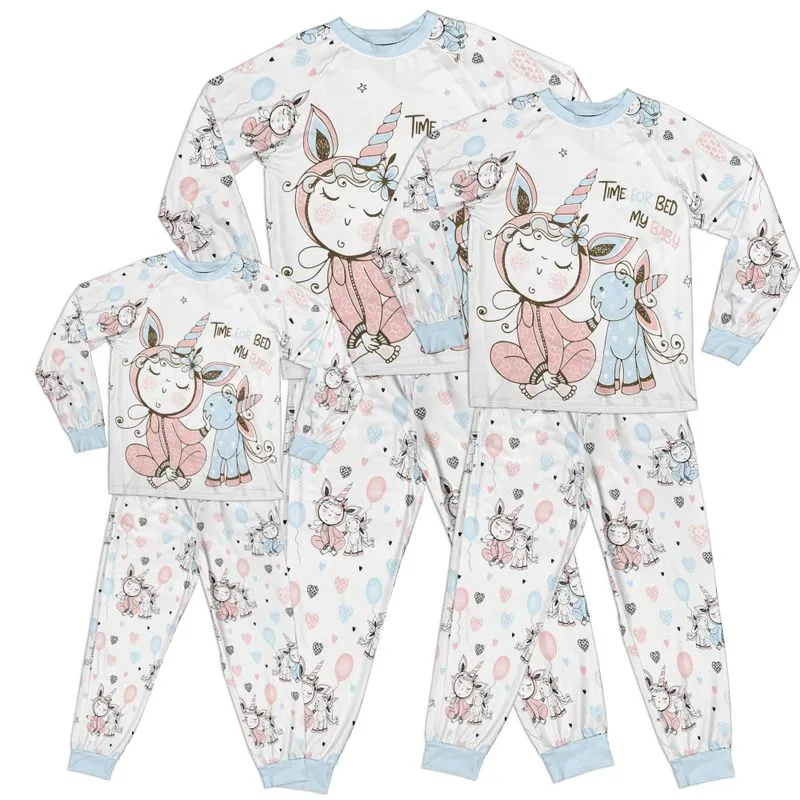 Whimsical Girl and Unicorn Time for Bed Adult Pajamas Set Matching