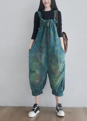 Women Blue pockets Print denim Jumpsuits Spring