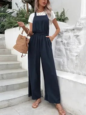 Women’s Casual Stretch Elastic Belt Bib Overalls Jumpsuit